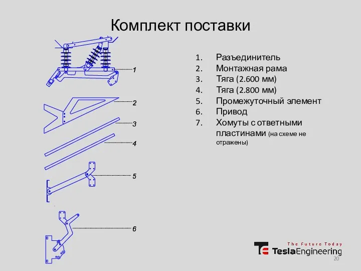 Комплект поставки Разъединитель Монтажная рама Тяга (2.600 мм) Тяга (2.800