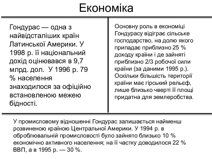 Економіка Гондурас — одна з найвідсталіших країн Латинської Америки. У