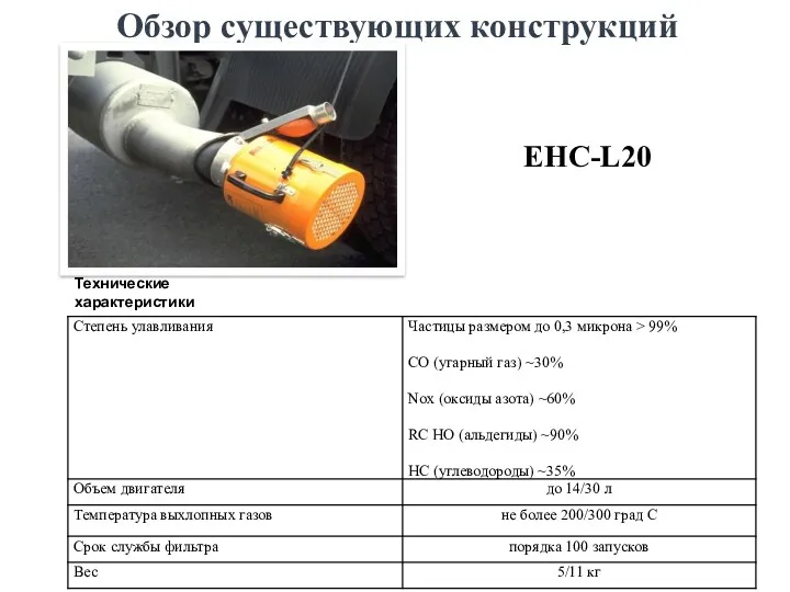 Обзор существующих конструкций Технические характеристики EHC-L20