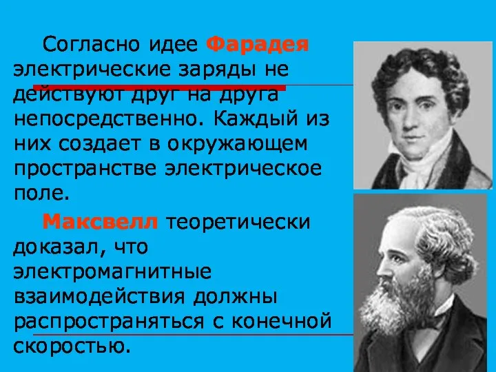 Согласно идее Фарадея электрические заряды не действуют друг на друга