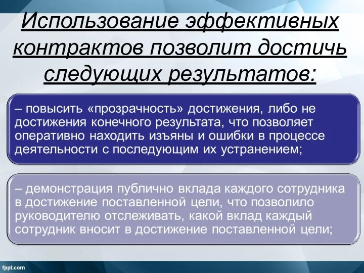 Использование эффективных контрактов позволит достичь следующих результатов: