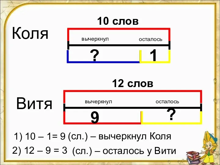 12 слов 10 слов Коля Витя вычеркнул ? осталось 1