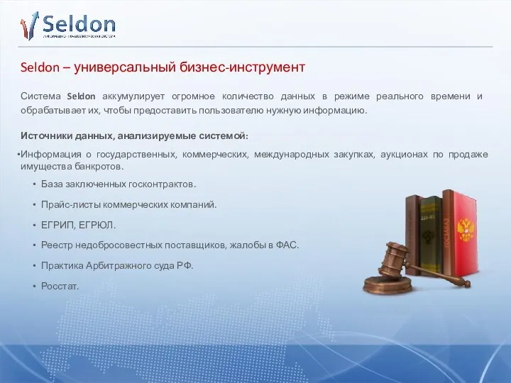 Seldon – универсальный бизнес-инструмент Система Seldon аккумулирует огромное количество данных