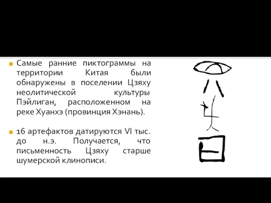 Самые ранние пиктограммы на территории Китая были обнаружены в поселении