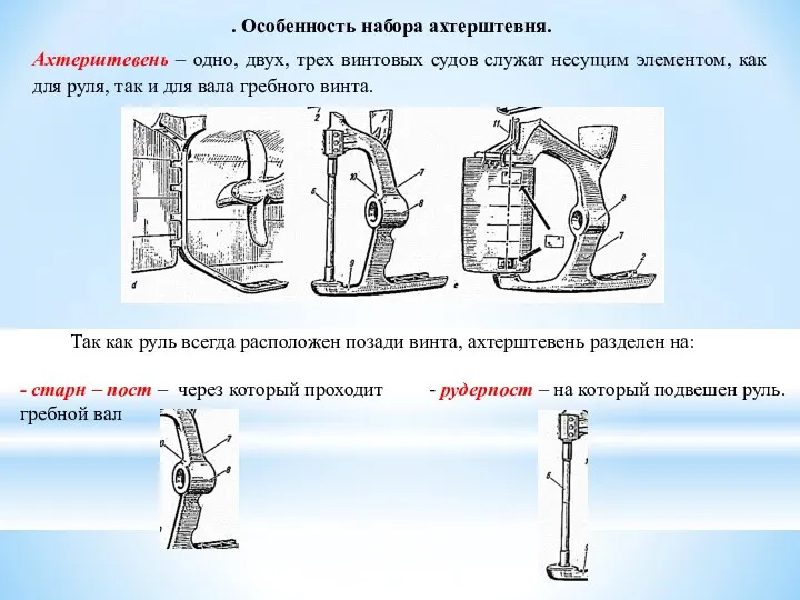 . Особенность набора ахтерштевня. Ахтерштевень – одно, двух, трех винтовых