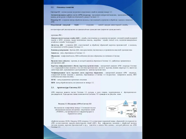 2.2. Основные понятия Система 112 - система вызова экстренных оперативных