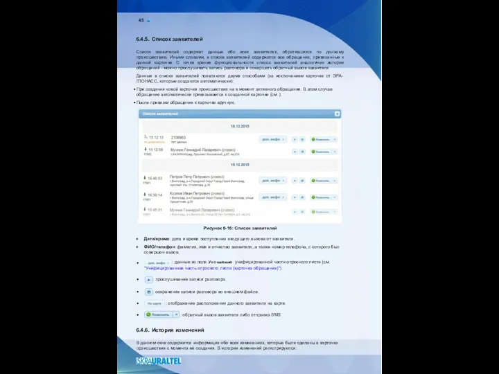 45 6.4.5. Список заявителей Список заявителей содержит данные обо всех