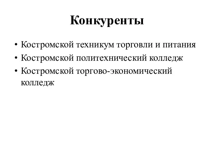 Конкуренты Костромской техникум торговли и питания Костромской политехнический колледж Костромской торгово-экономический колледж