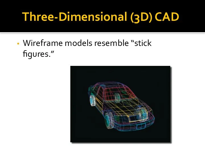 Three-Dimensional (3D) CAD Wireframe models resemble “stick figures.”