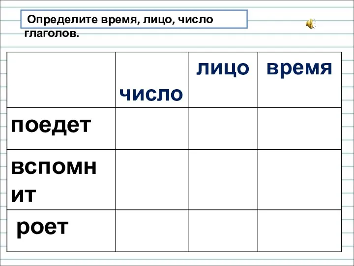 Определите время, лицо, число глаголов.