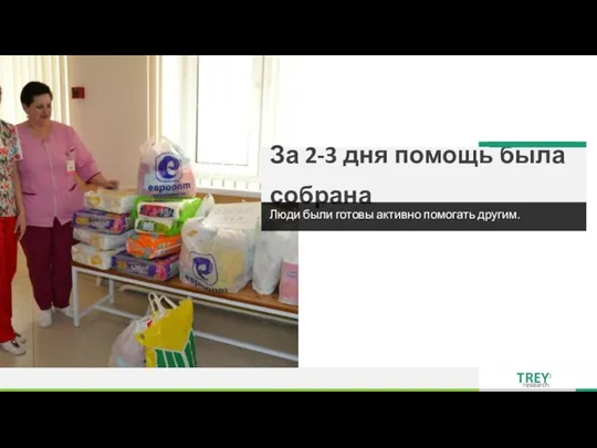 За 2-3 дня помощь была собрана Люди были готовы активно помогать другим.