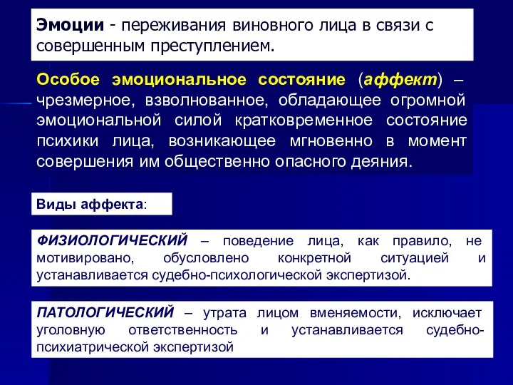 Особое эмоциональное состояние (аффект) – чрезмерное, взволнованное, обладающее огромной эмоциональной