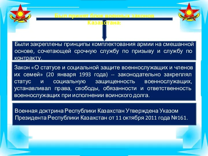 Был принят блок военных законов Казахстана: Были закреплены принципы комплектования