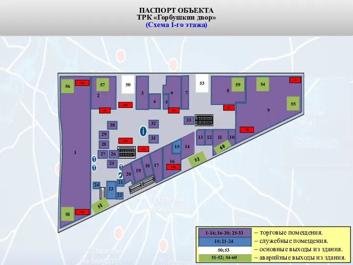 ПАСПОРТ ОБЪЕКТА ТРК «Горбушкин двор» (Схема 1-го этажа) 50 51
