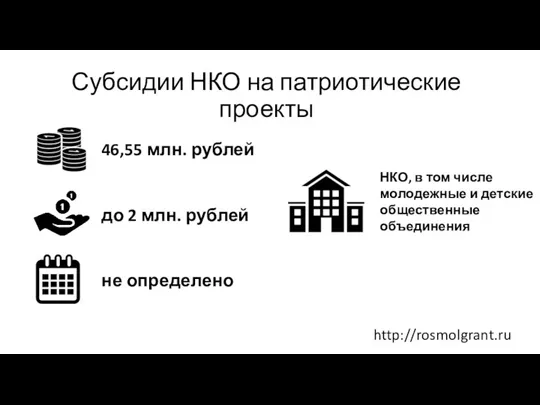 Субсидии НКО на патриотические проекты 46,55 млн. рублей до 2