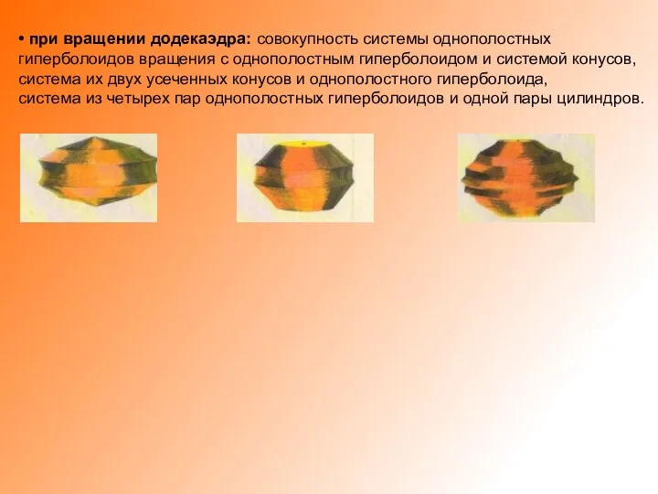 • при вращении додекаэдра: совокупность системы однополостных гиперболоидов вращения с