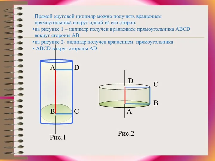 А D В С Рис.1 Прямой круговой цилиндр можно получить