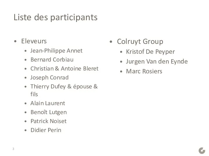 Liste des participants Colruyt Group Kristof De Peyper Jurgen Van