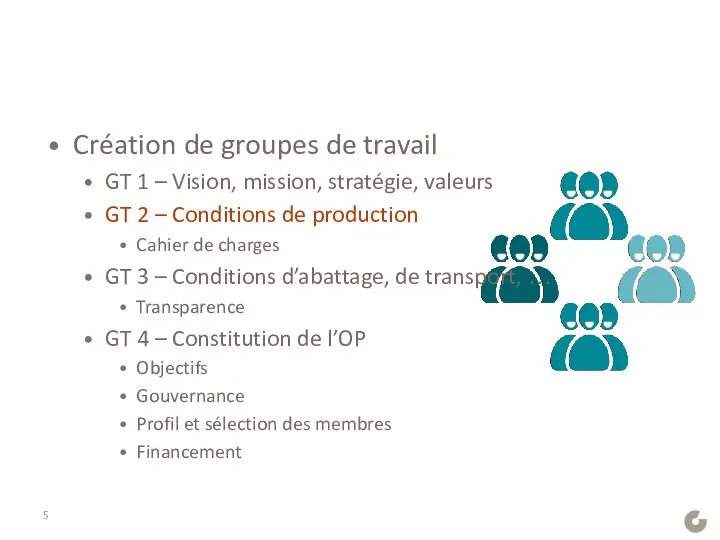 Création de groupes de travail GT 1 – Vision, mission,