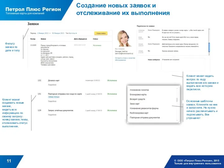 Создание новых заявок и отслеживание их выполнения © ООО «Петрол