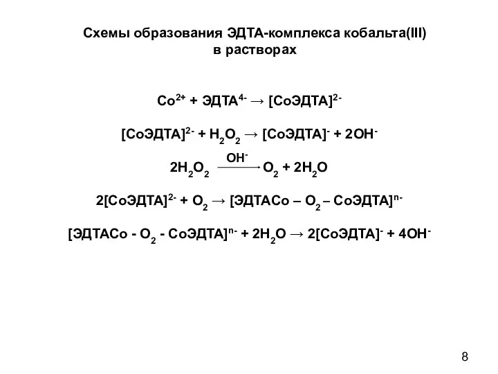 Co2+ + ЭДТА4- → [CoЭДТА]2- [CoЭДТА]2- + H2O2 → [CoЭДТА]-