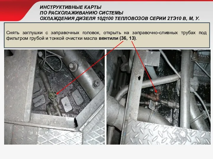 ИНСТРУКТИВНЫЕ КАРТЫ ПО РАСХОЛАЖИВАНИЮ СИСТЕМЫ ОХЛАЖДЕНИЯ ДИЗЕЛЯ 10Д100 ТЕПЛОВОЗОВ СЕРИИ 2ТЭ10 В, М, У.