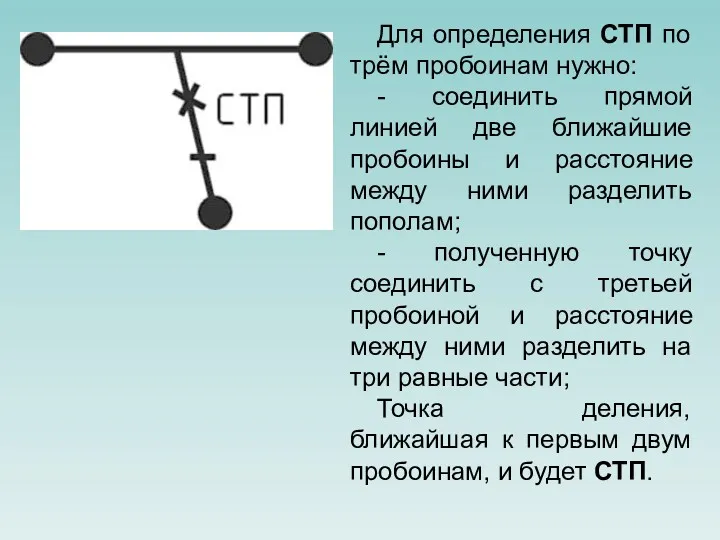 Для определения СТП по трём пробоинам нужно: - соединить прямой