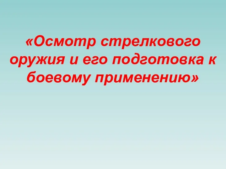 «Осмотр стрелкового оружия и его подготовка к боевому применению»