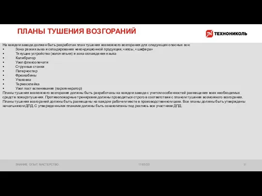 ПЛАНЫ ТУШЕНИЯ ВОЗГОРАНИЙ 17/03/20 ЗНАНИЕ. ОПЫТ. МАСТЕРСТВО. На каждом заводе