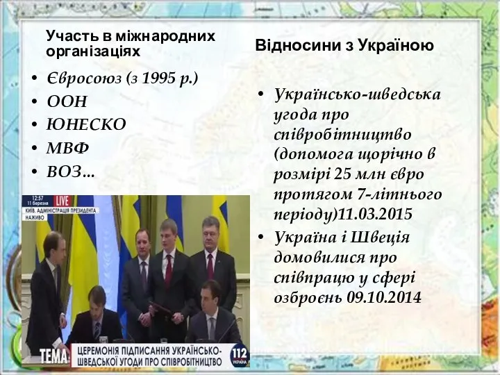 Участь в міжнародних організаціях Євросоюз (з 1995 р.) ООН ЮНЕСКО