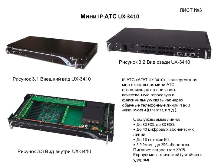 ЛИСТ №3 Мини IP-АТС UX-3410 IP-АТС «АГАТ UX-3410» - конвергентная