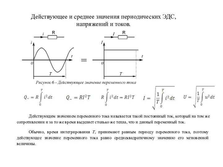 Действующее и среднее значения периодических ЭДС, напряжений и токов.