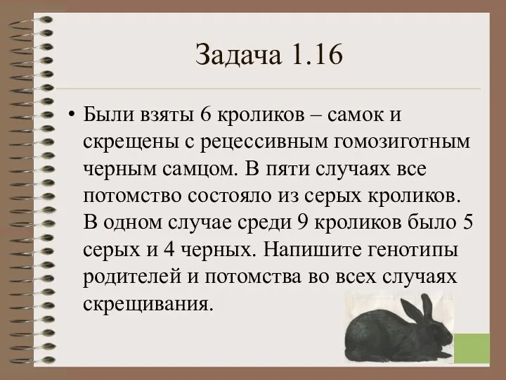 Задача 1.16 Были взяты 6 кроликов – самок и скрещены с рецессивным гомозиготным