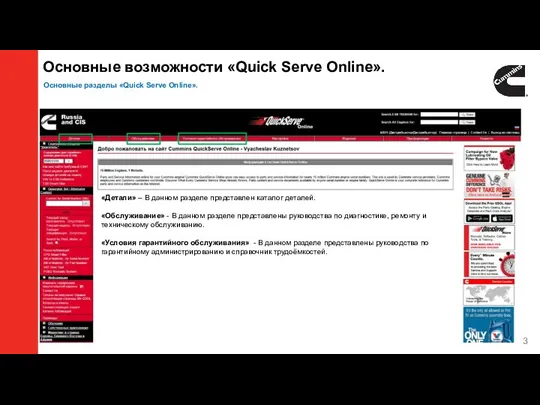 Основные возможности «Quick Serve Online». Основные разделы «Quick Serve Online».