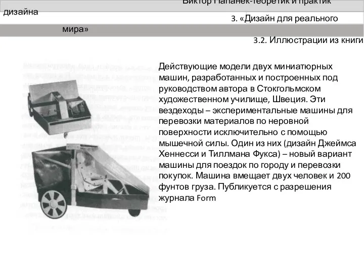 Виктор Папанек-теоретик и практик дизайна Действующие модели двух миниатюрных машин,