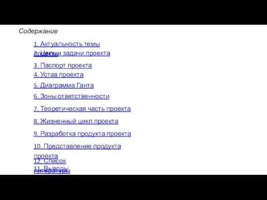 Содержание 1. Актуальность темы проекта 2. Цель и задачи проекта
