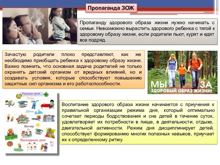 Пропаганда ЗОЖ Пропаганду здорового образа жизни нужно начинать с семьи.