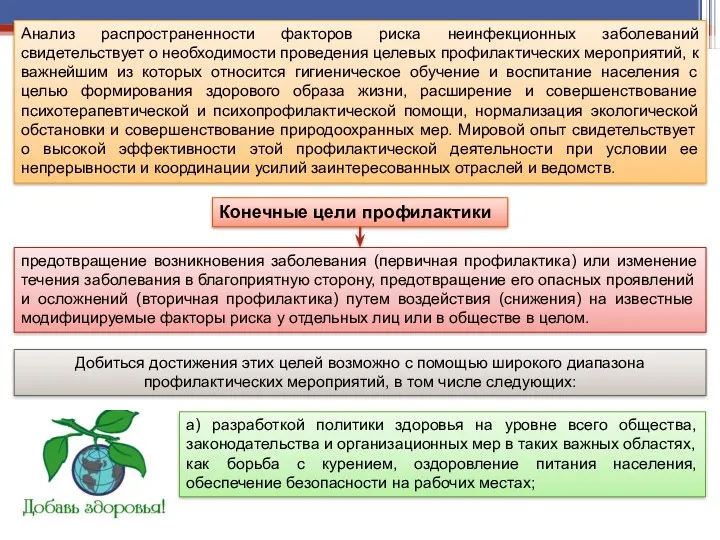 Анализ распространенности факторов риска неинфекционных заболеваний свидетельствует о необходимости проведения