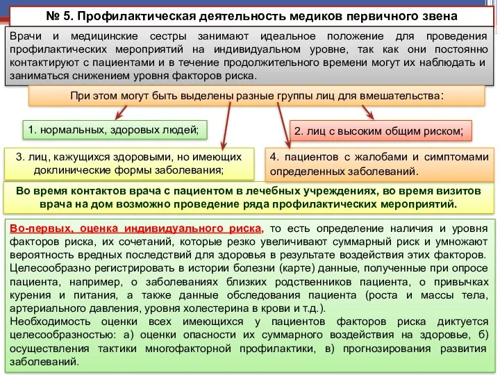 № 5. Профилактическая деятельность медиков первичного звена Врачи и медицинские