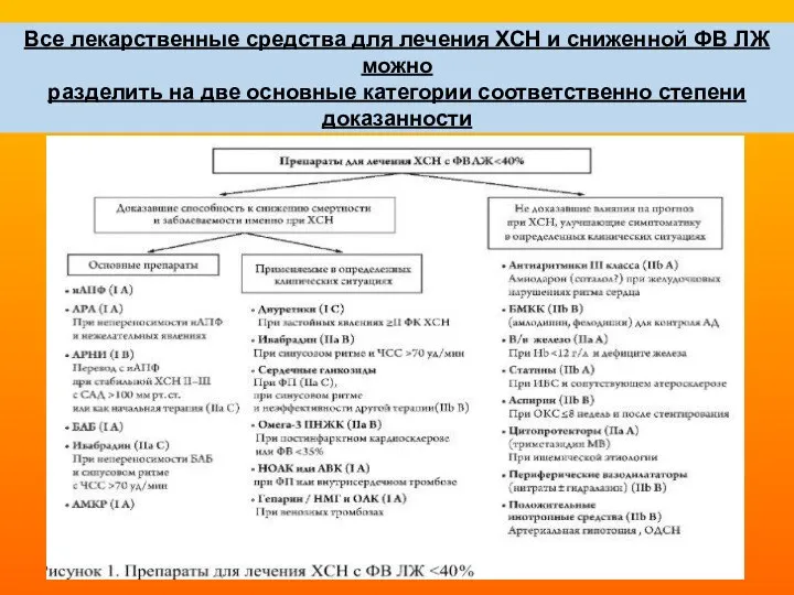 Все лекарственные средства для лечения ХСН и сниженной ФВ ЛЖ можно разделить на