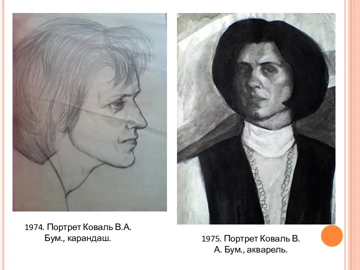 1974. Портрет Коваль В.А. Бум., карандаш. 1975. Портрет Коваль В.А. Бум., акварель.