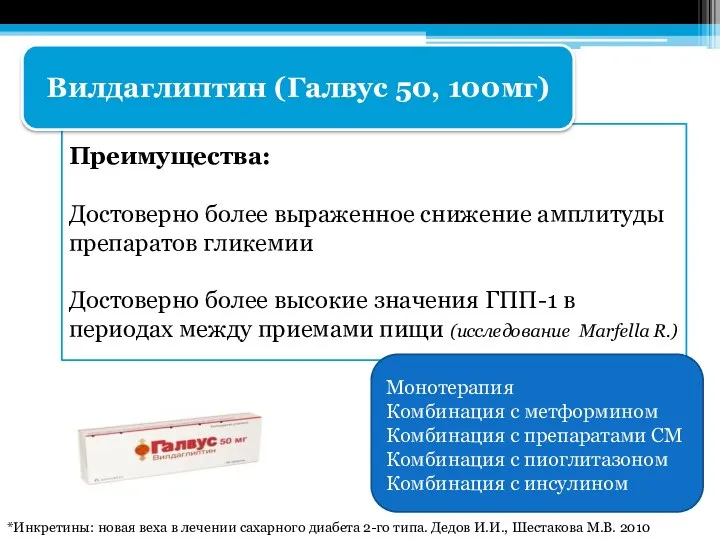 Преимущества: Достоверно более выраженное снижение амплитуды препаратов гликемии Достоверно более