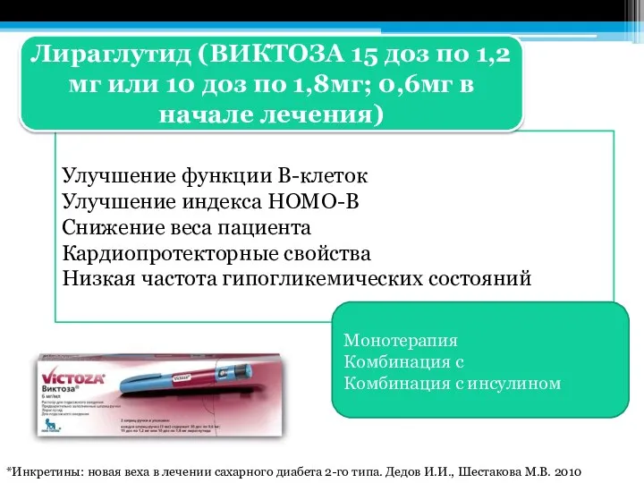 Улучшение функции В-клеток Улучшение индекса НОМО-В Снижение веса пациента Кардиопротекторные