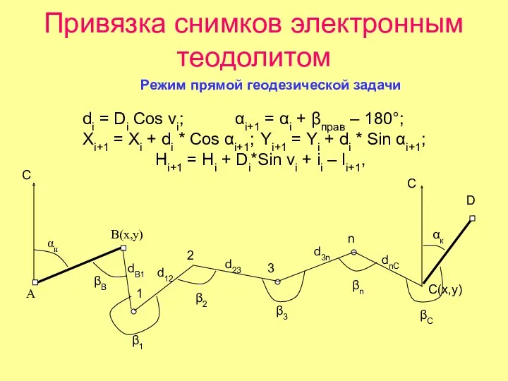 Привязка снимков электронным теодолитом Режим прямой геодезической задачи di =