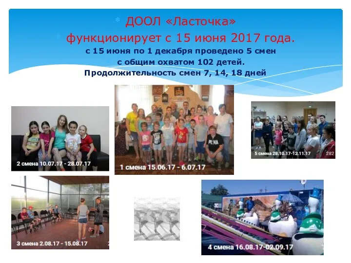 ДООЛ «Ласточка» функционирует с 15 июня 2017 года. с 15