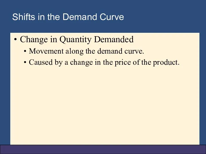 Shifts in the Demand Curve Change in Quantity Demanded Movement along the demand