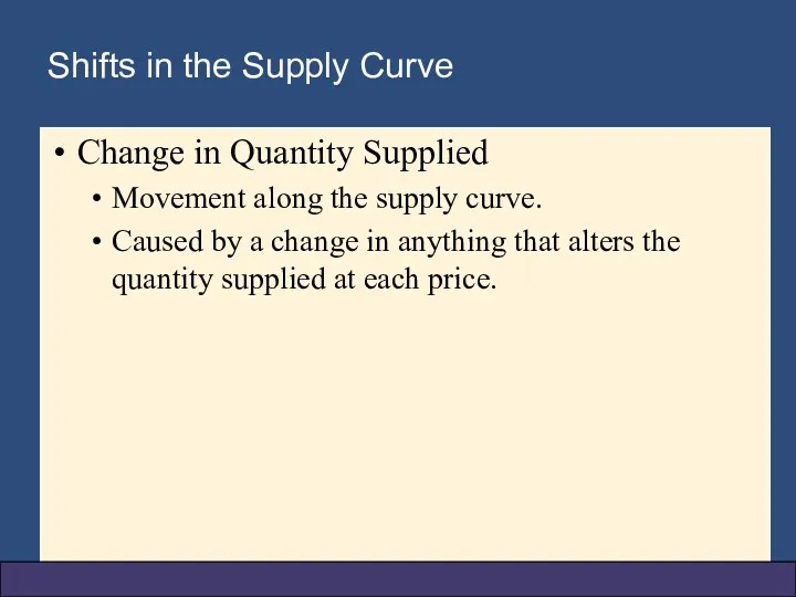 Shifts in the Supply Curve Change in Quantity Supplied Movement along the supply