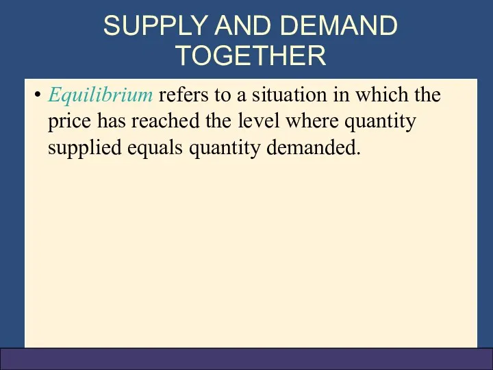 SUPPLY AND DEMAND TOGETHER Equilibrium refers to a situation in which the price