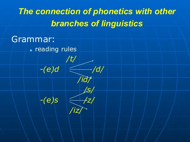 The connection of phonetics with other branches of linguistics Grammar: