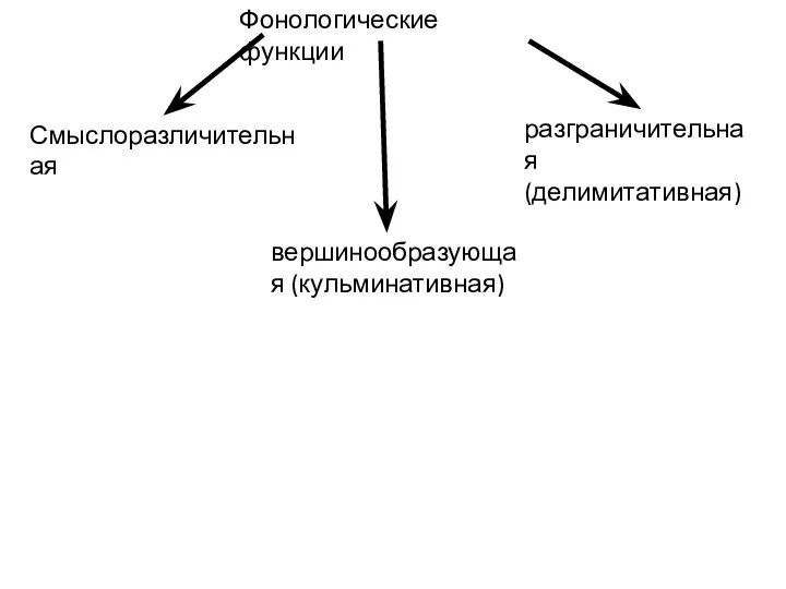 Фонологические функции Смыслоразличительная вершинообразующая (кульминативная) разграничительная (делимитативная)